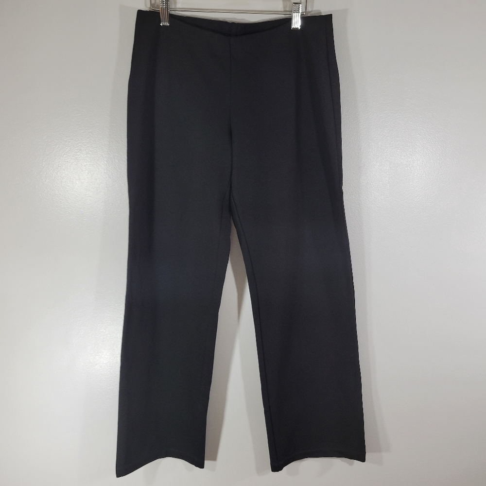EILEEN FISHER black stretch Ponte knit pull on mid rise minimalist trouser pants